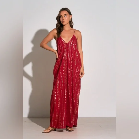ELAN INTL❣️NWT$91 Gorgeous Bohemian Boho Red Cleo Maxi Dress - Picture 8 of 16